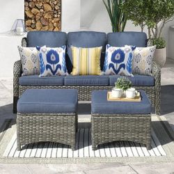 OVIOS Outdoor Couch New Vultros 3-Piece High Back with Ottoman