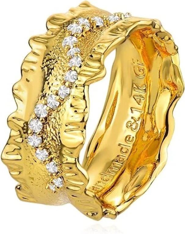 14K Gold Filled Hammered Ring • .20ct White Topaz • Unique Rare Design • Handmade