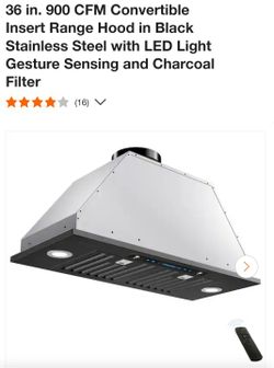 36 in. 900 CFM Convertible Insert Range Hood in Black Stainless Steel with LED Light