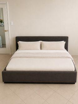 CB2 Queen Upholstered Bed Frame – Gray