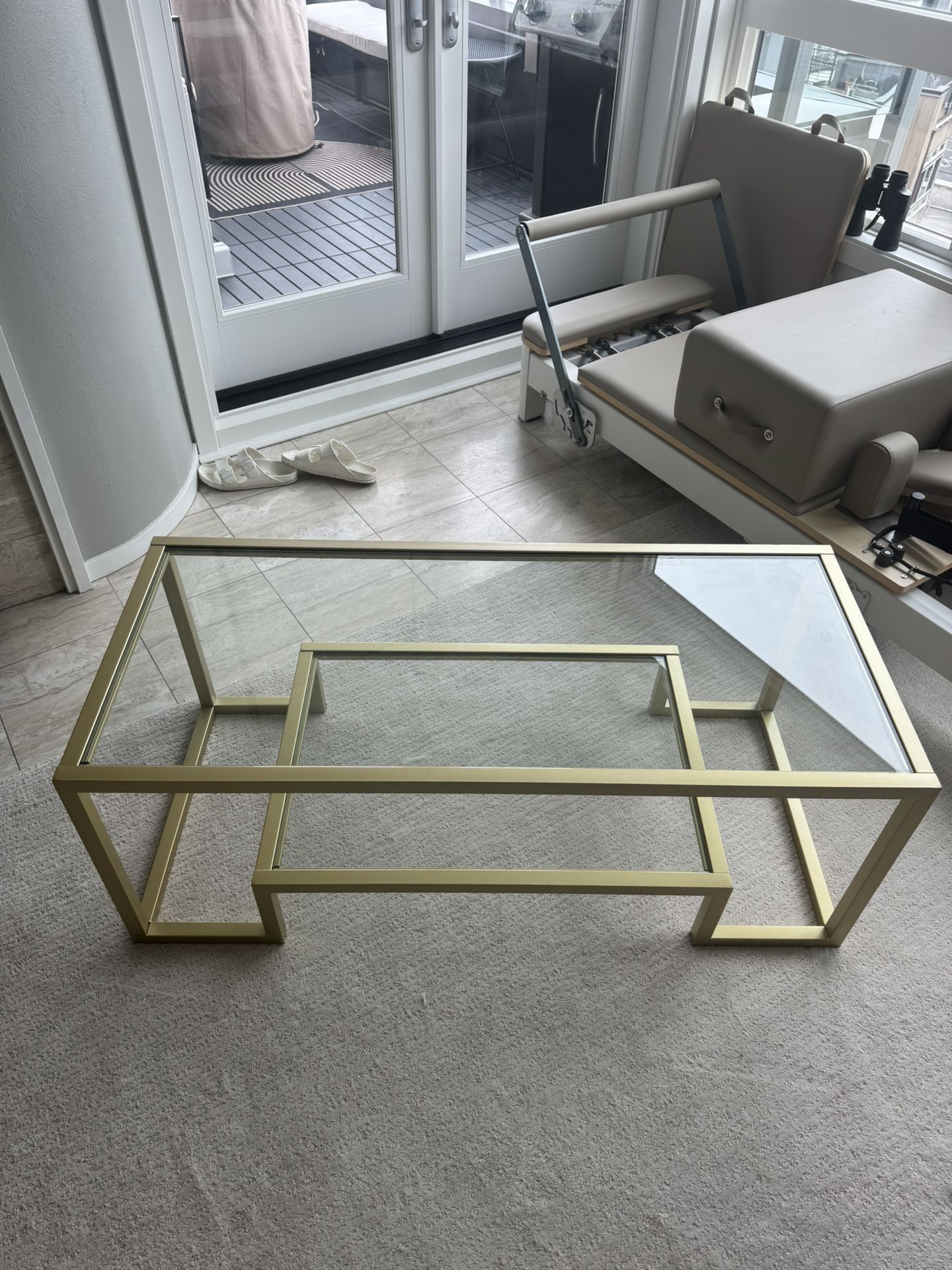Brass/Gold And Glass Two-tiered Coffee Table