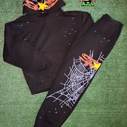 Sp5der Blue Web Hoodie & Pants Size Medium