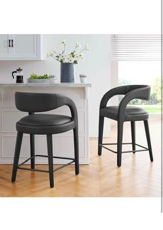 Modway EEI-6564-BLK-BLK Pinnacle Vegan Leather Counter Stool Set of Two, Black