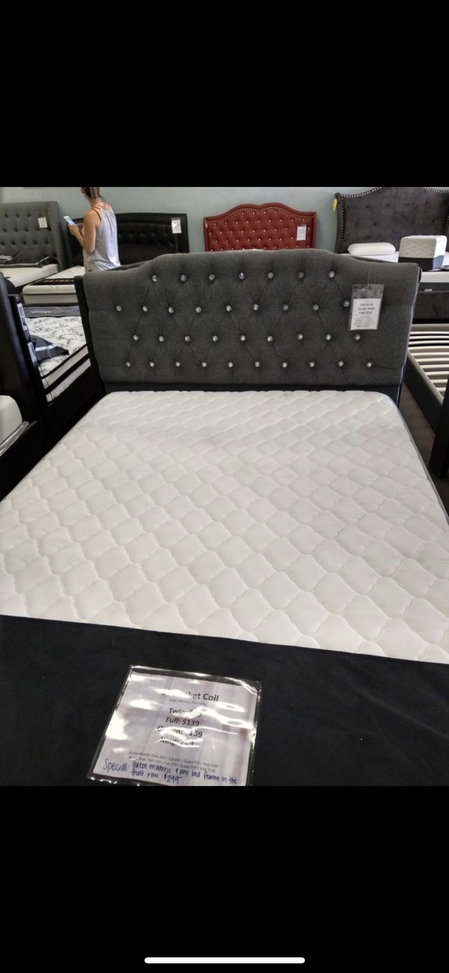 Queen platform bed with pocket coil mattress