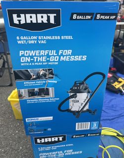 Hart 6 gallon 5 peak HP stainless steel wet/dry vacuum with bonus car cleaning kit, new