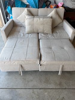 Beige Fabric Sleeper Sofa with Pull-Out Bed