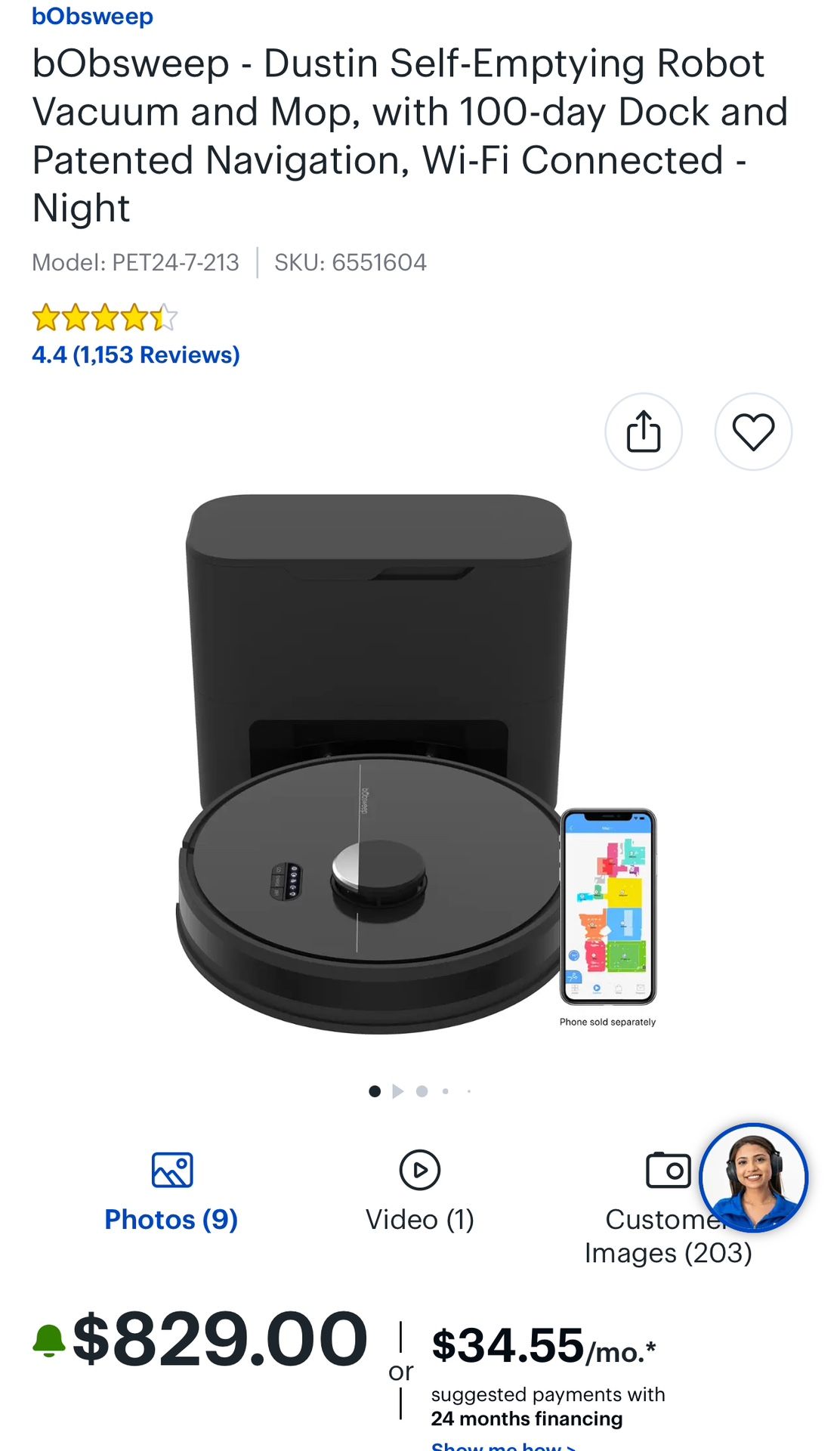 bObsweep - Dustin Self-Emptying Robot Vacuum and Mop