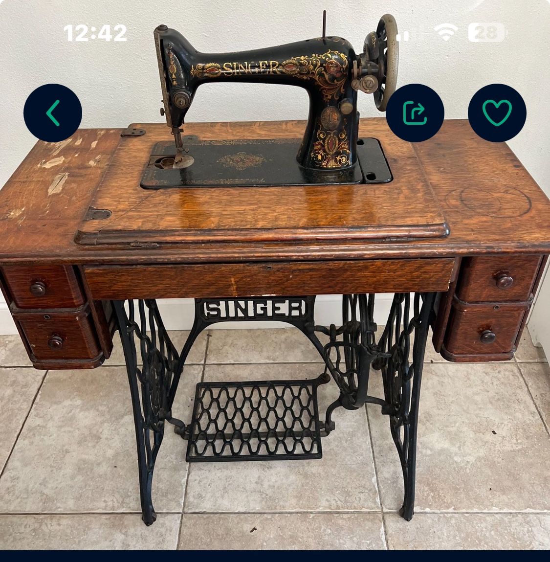 Antique Singer Sewing Machine And Table