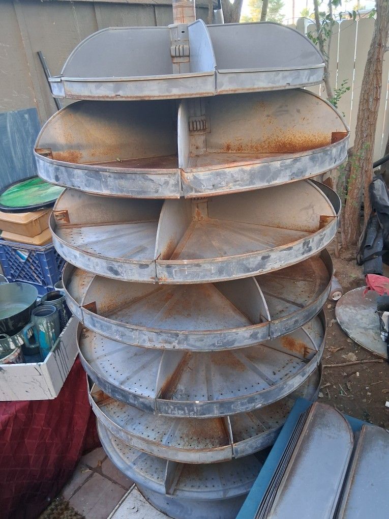 $700 A VINTAGE INDUSTRIAL 6 TIER ROTATING HARDWARE AND PARTS ORGANIZER 