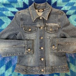 HD ladies Moto Jacket Studded/Embroidered Rhinestones Xsml