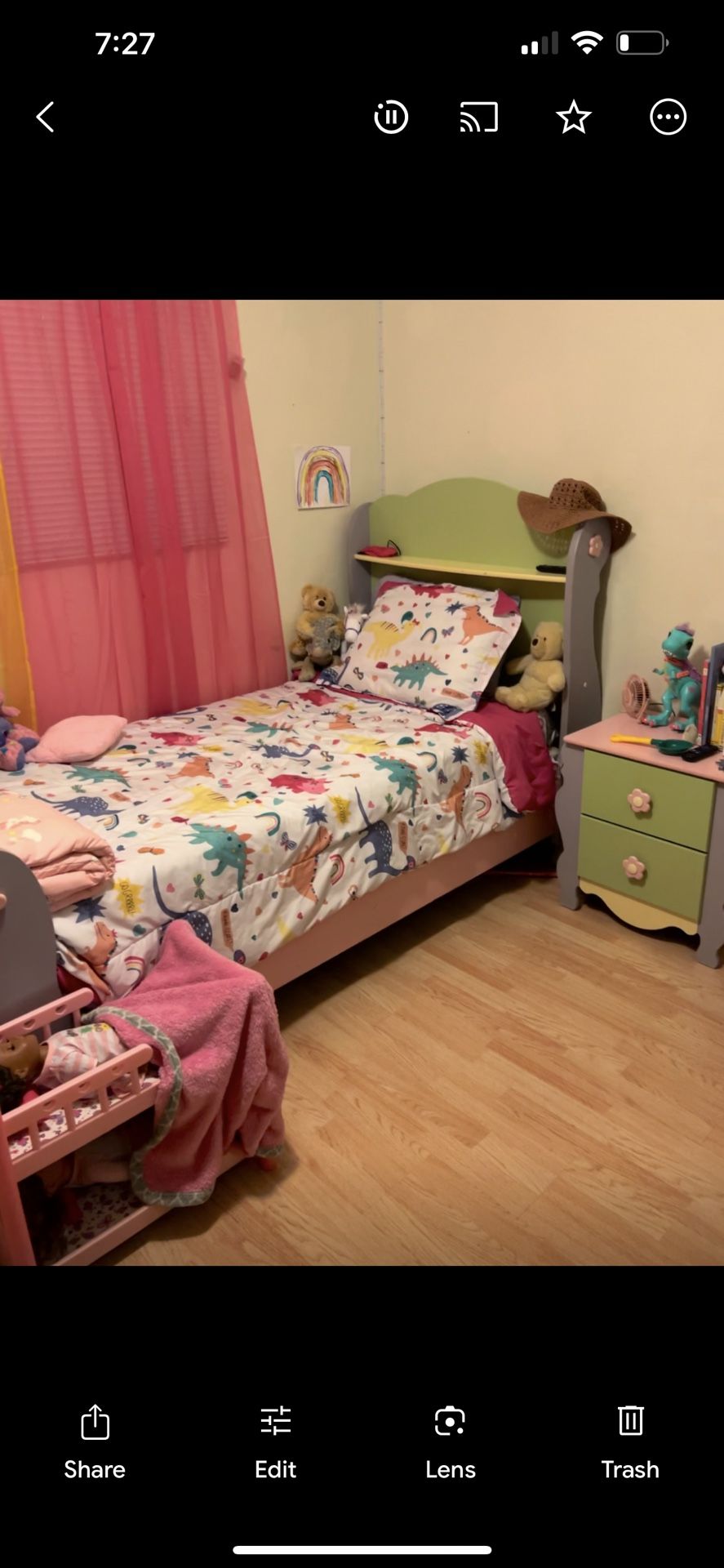 Twin Pastel Sleigh Bed With Night Stand