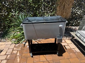 Rolling Patio Cooler Cart with Bottle Opener - Silver & Black