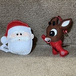 Rudolph the red nosed Reindeer & Santa set of 2 fabric Christmas ornament New