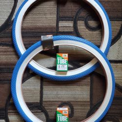 NEW Bicycle Bmx Cruiser Tires 26" Blue White Wall Brick Pattern 