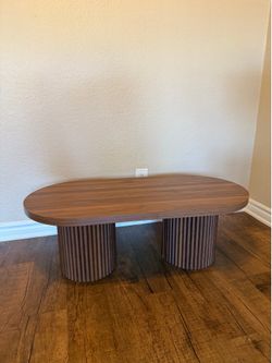 Oval Fluted Coffee Table, Farmhouse Wood Coffee Table
