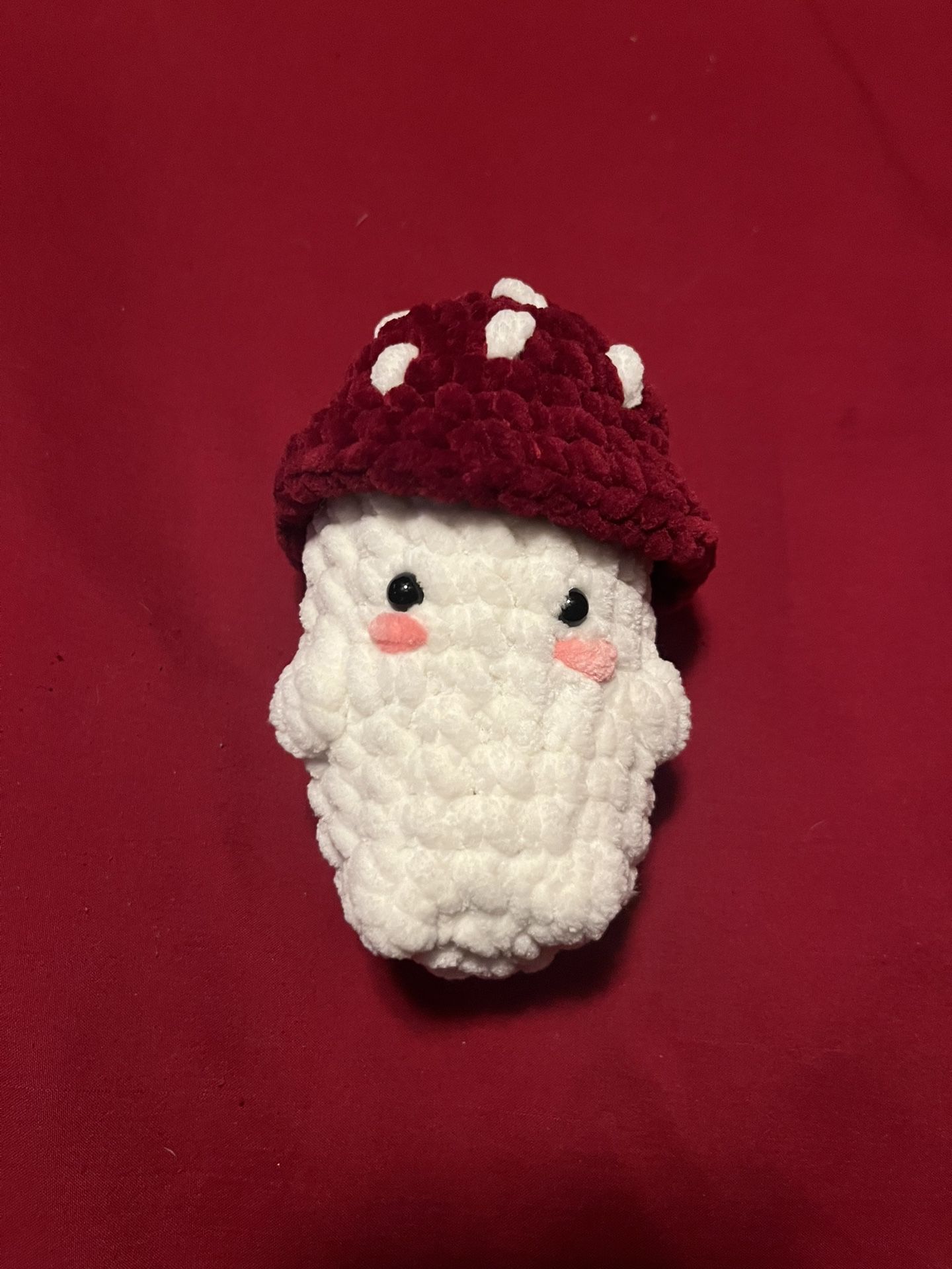 Crocheted Tall Mushroom Ghost Plushy
