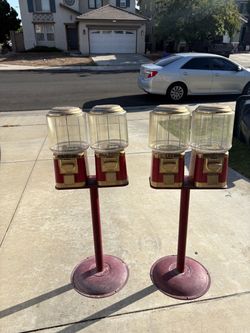 Vintage Red and Gold Double Head Gumball Machines