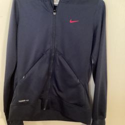 Nike Therma-Fit Girls XL Hooded Track Jacket Fleece Lined Blue & Pink Lined New