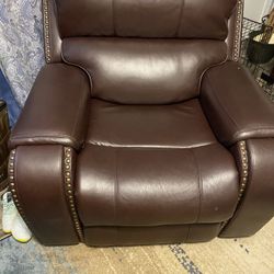Brown, genuine, leather loveseat, and chair for sale
