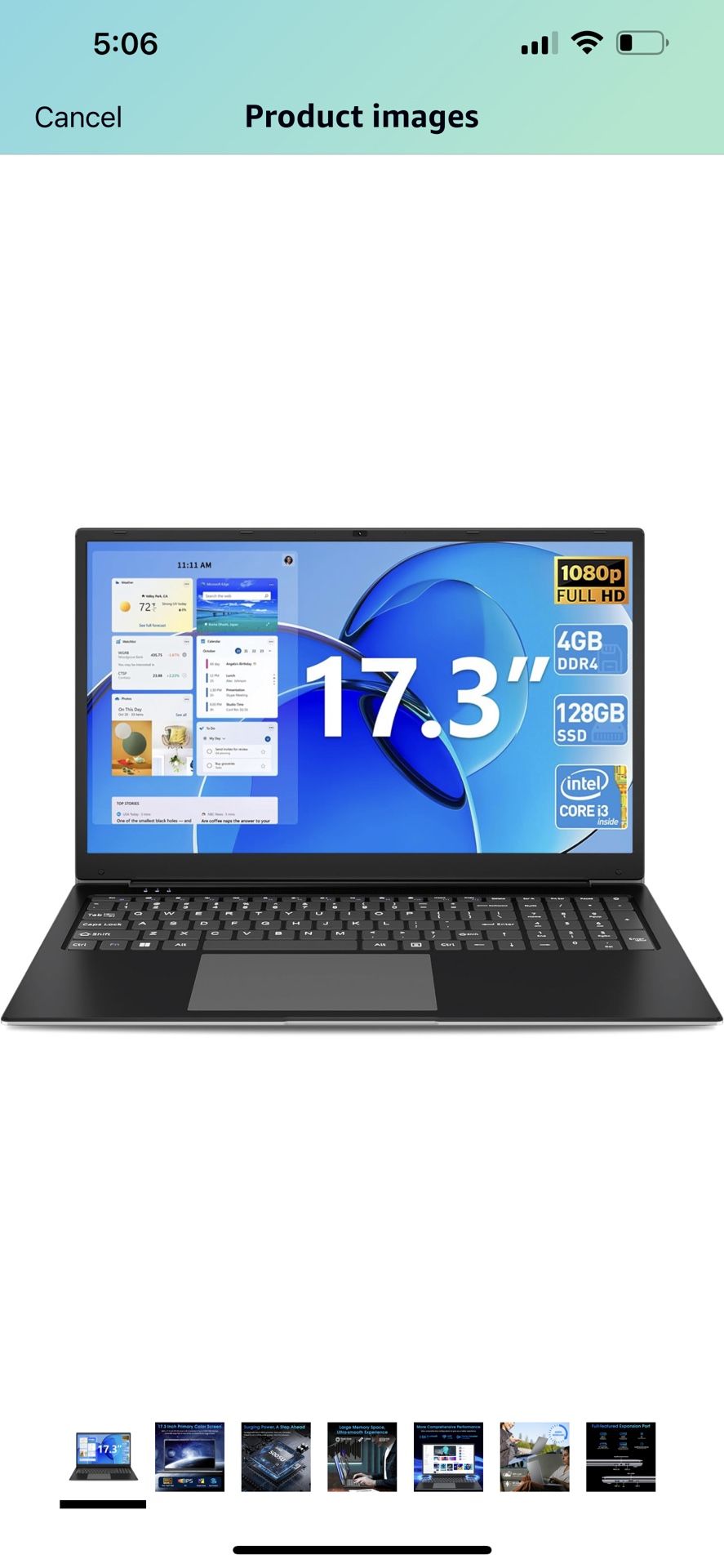 SGIN 17.3 inch Laptop, Laptops Computer with 4GB DDR4 128GB SSD, Core I3-5005U CPU(Up to 2.4GHz), FHD IPS 1920x1200 Display, 60800mWh Battery, Type-C,