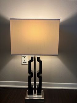 Modern Black Geometric Table Lamp — 28.5" Tall, Rectangular Shade