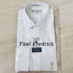 Paul Fredrick White on White Texture Non-Iron Dress Shirt 16- 32 2-Ply Cotton Dobby