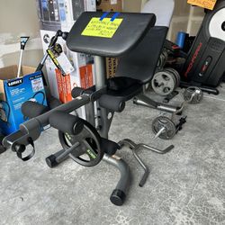 Home Gym Free Weight Adjustable Bench + Curl Bar & Weights