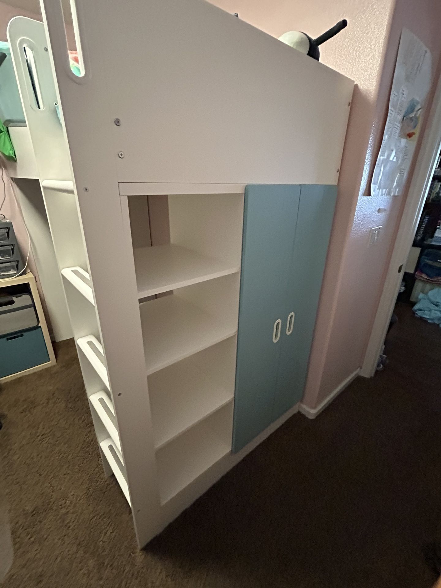Twin Loft Bed with Wardrobe and Shelves