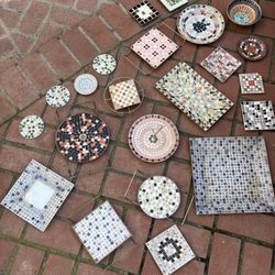 Vintage Retro Mosaic Trivets And Dishes