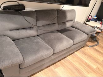 Grey plush pillow top sofa