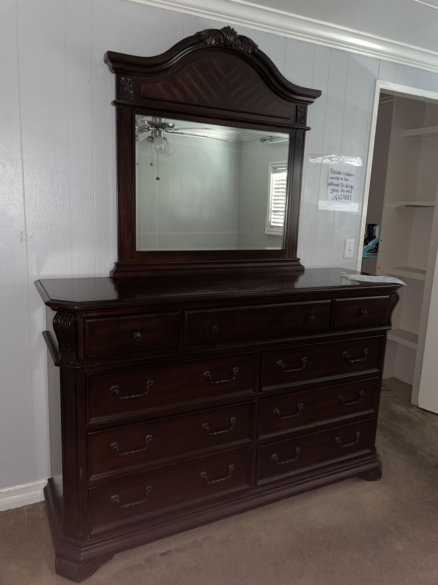 Dresser with Mirror Cherry Wood 