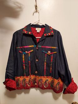 Sandy Starkman Denim Rainbow Tapestry  Jacket 