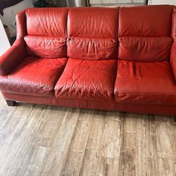 Red Comfy Leather Sofa