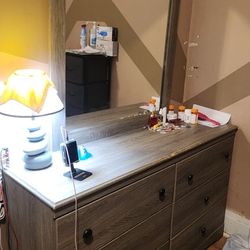 One Drawer with Mirror And Bed Frame 