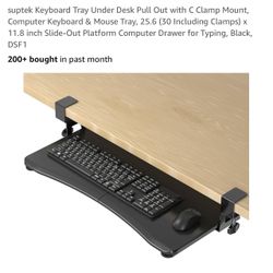 suptek Keyboard Tray Under Desk Pull Out with C Clamp Mount, Computer Keyboard & Mouse Tray, 25.6 (30 Including Clamps) x 11.8 inch Slide-Out Platform
