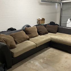Beige, Brown, & Black L Shaped Sectional