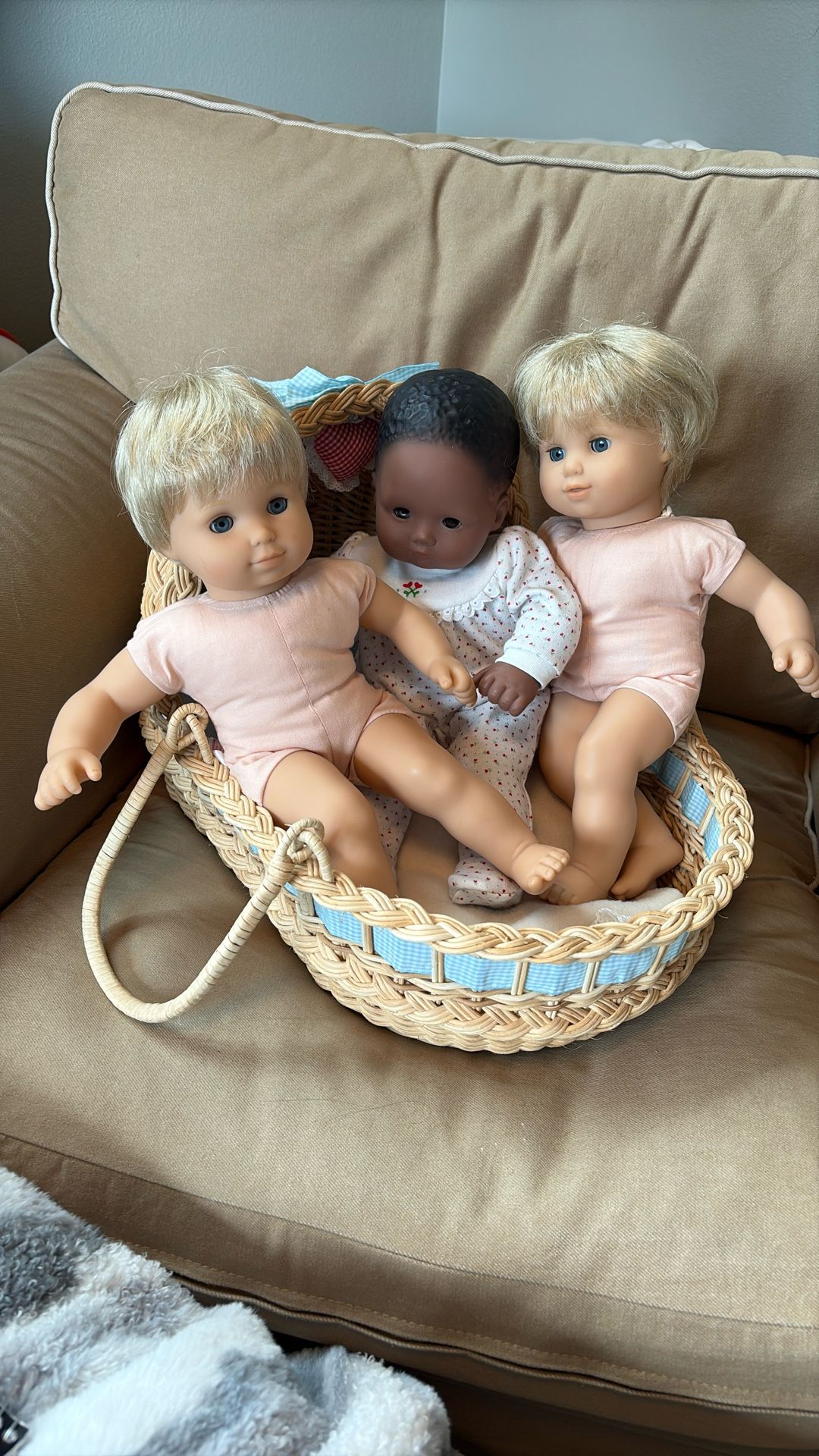 American Girl Bitty Baby Bassinet, Twins (few Marks), Baby Doll ((has One Silver Eye)
