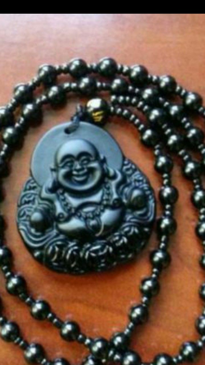 Lot 5 pcs of Happy Buddha natural black Obsidian balancing energy lucky peaceful bead stone pendant 32"