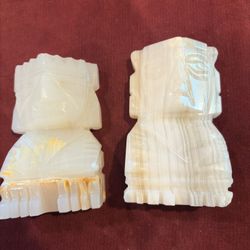 Vintage Mid-Century Mexican Onyx Aztec Warrior Bookends Pairs