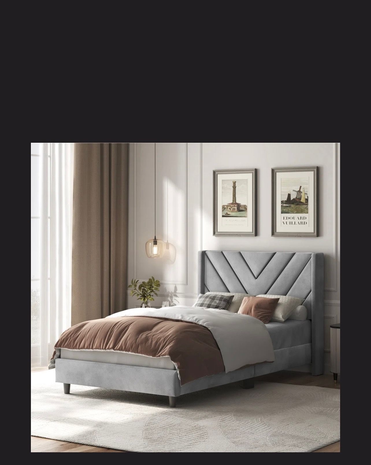 Upholstered Bed Frame with Wooden Slat Support