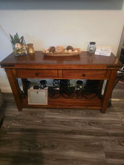Wood Console Table with Drawers and Shelf