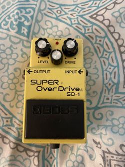 Boss SD1 super overdrive guitar effects pedal.