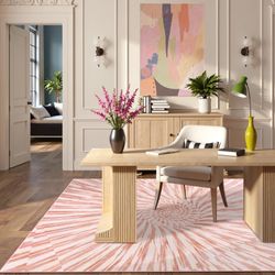 5x7 Ultra Thin Pastel Washable Area Rug in Pink/Ivory Abstract Swirl Print, $35 ea or 2/$60
