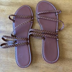 Women’s Brown Braided Strap Sandals – Size 11