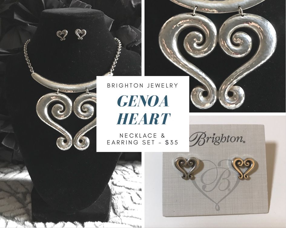 Brighton Jewelry “Genoa Heart” Necklace & Earrings Set For Sale!!!