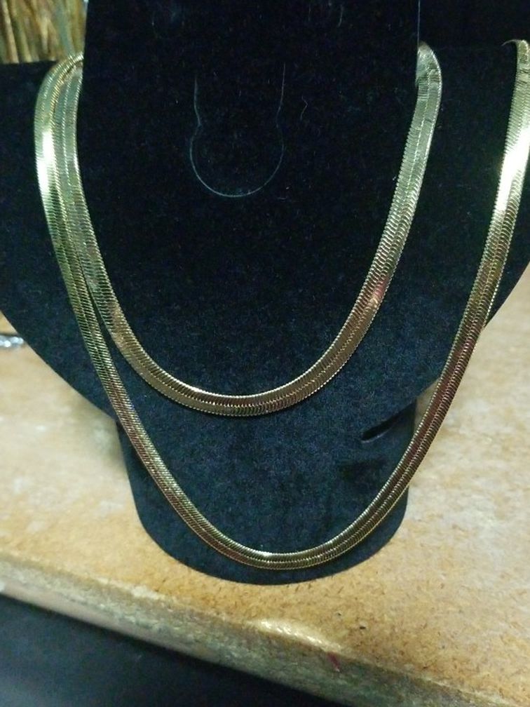 2 Herringbone Necklaces Gold Plated 20 Inch Both For 20