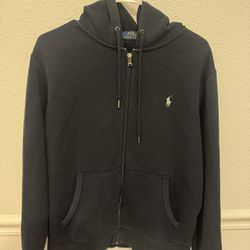 Men Navy Blue Polo Zip Up Hoodie