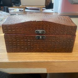 Brown leather croc print box
