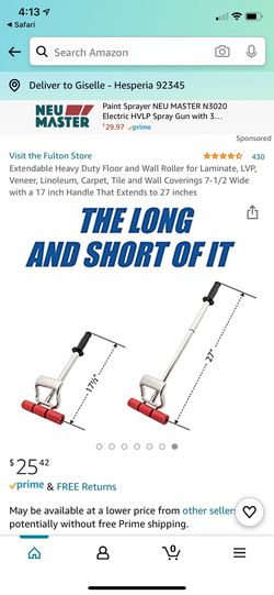 Extendable Heavy Duty Floor and Wall Roller for Laminate, LVP, Veneer,  Linoleum, Carpet, Tile and Wall Coverings 7-1/2 Wide with a 17 inch Handle  That Extends to 27 inches 