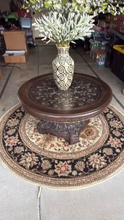 Round Wood Coffee Table with Glass Top